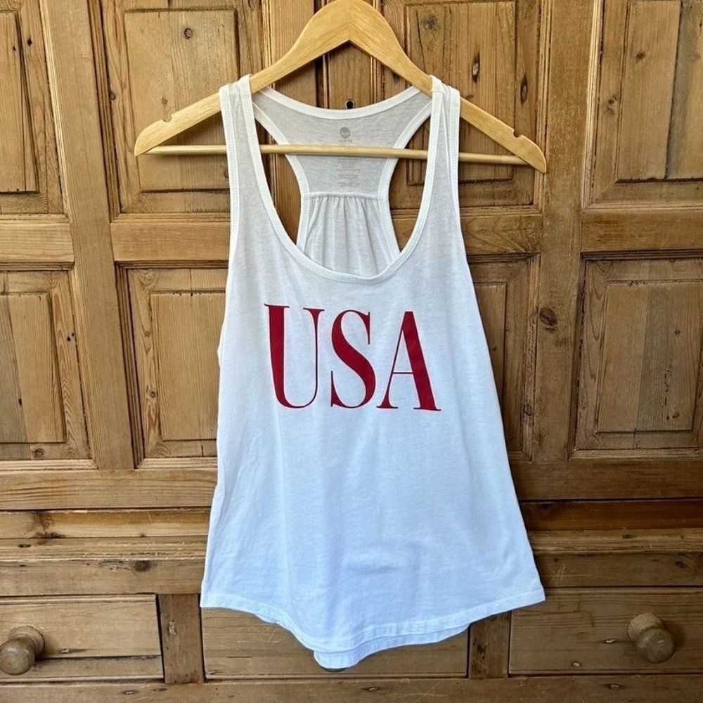 Senita Small USA‎ Racerback Tank Top White Red America Athletic